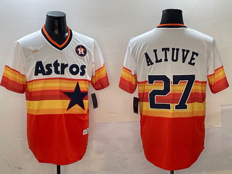 Men Houston Astros 27 Altuve White orange Throwback Nike 2025 MLB Jersey style 2